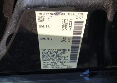 2017 Nissan Altima 2.5 Sl from USA, damaged, VIN 1N4AL3AP8HC256511
